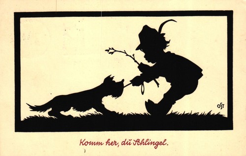 Junge mit hund komm her - junge,